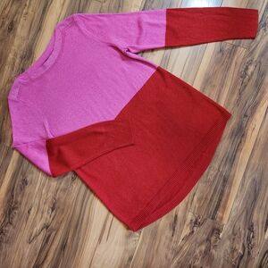 Apt. 9 Glittery Pink and Red Colorblock Long Sleeve Sweater Size M